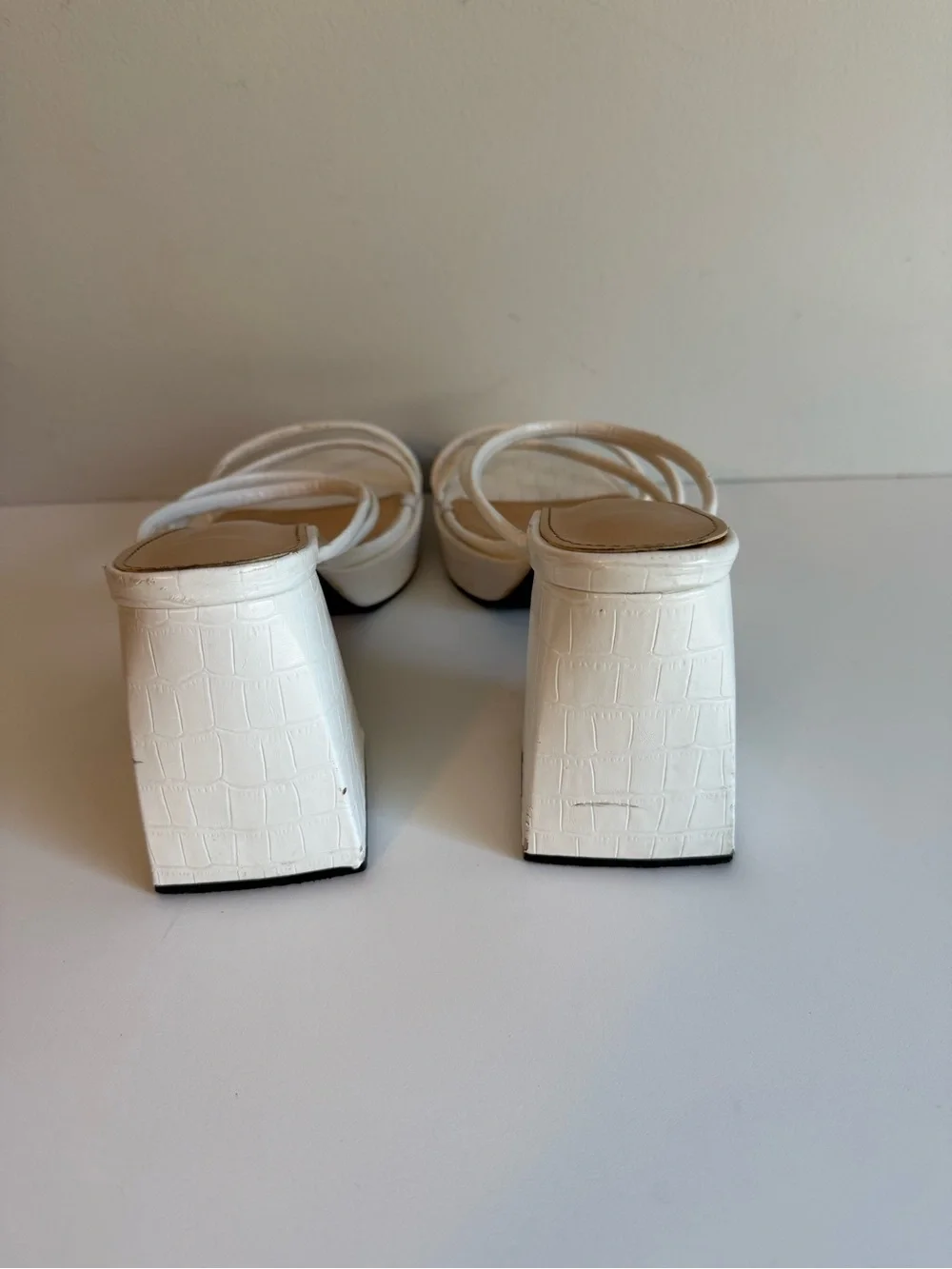 White Croc Embossed Platform Mule Sandals Block Heel EU 42 US 11 Y2K